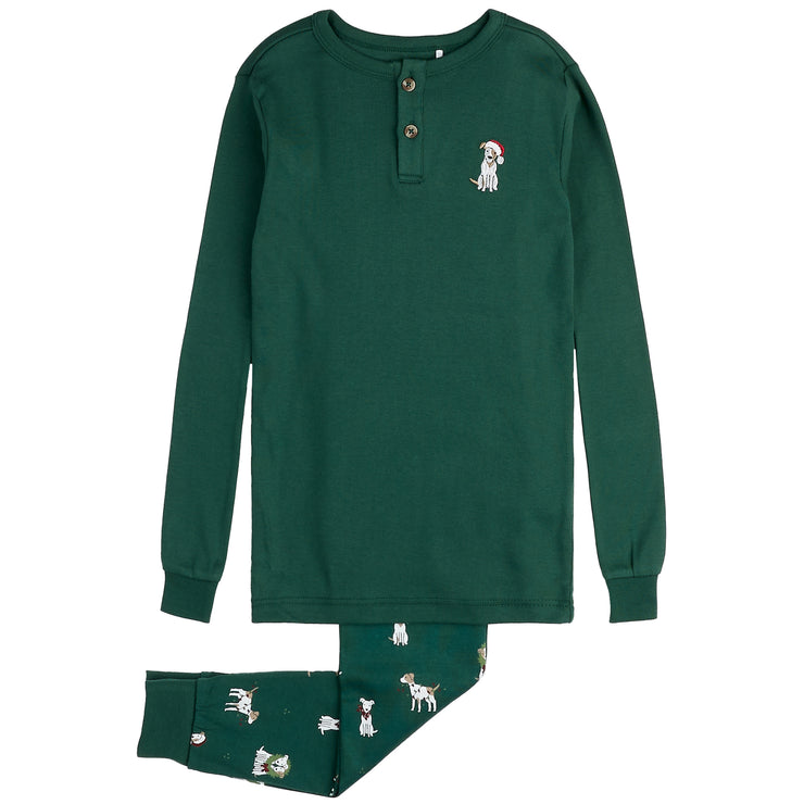 Big Kid Green Holiday Dog Sleeve Pjs