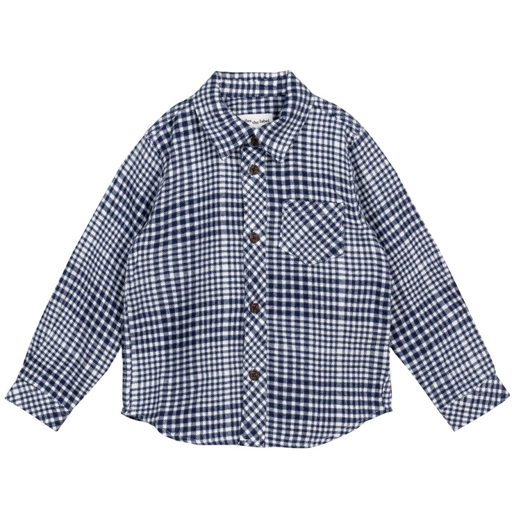 Navy and White Plaid Long  Sleeve Shirt