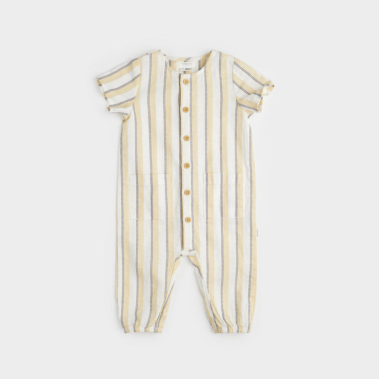 Canary Striped Cross Hatch Linen Playsuit