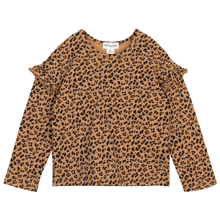 Leopard Print on Girls' Long-Sleeve Jersey Top