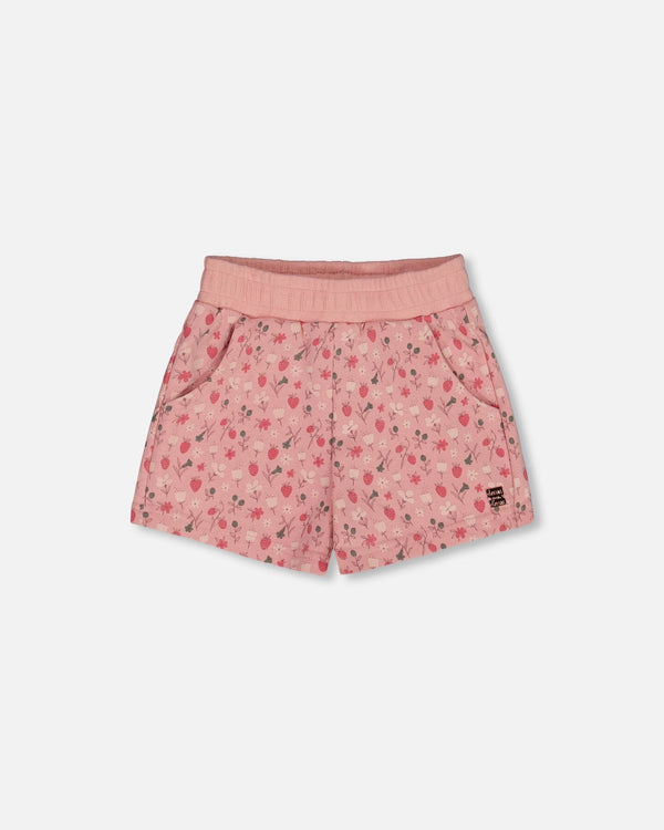 Printed French Terry Short Old Pink And Flowers
