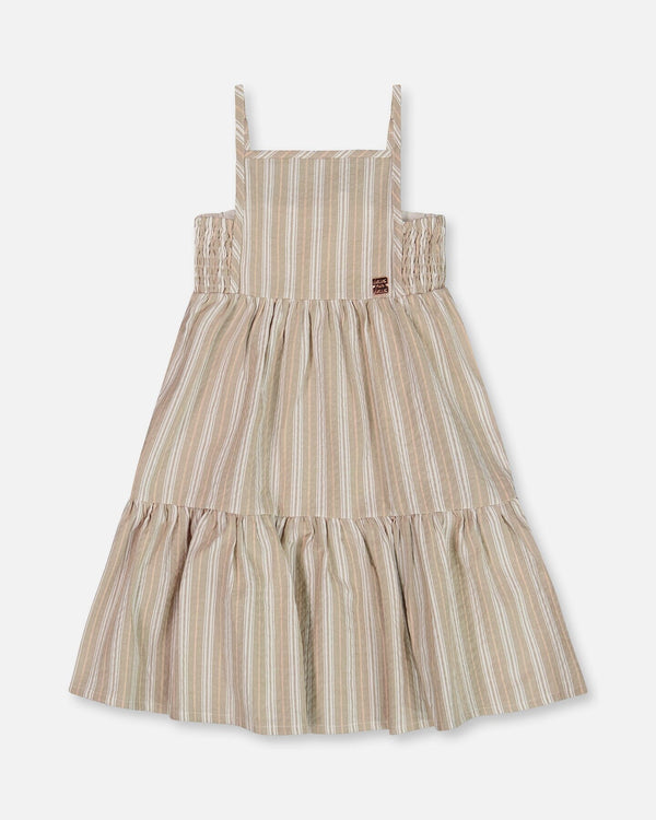 Sleeveless Linen Dress White And Sage Striped
