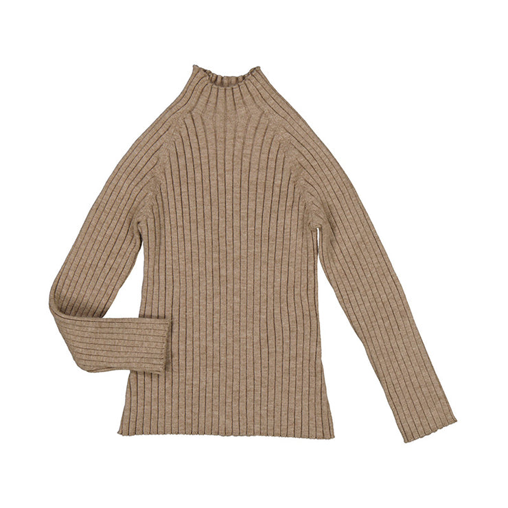 Beige Rib Mockneck Sweater