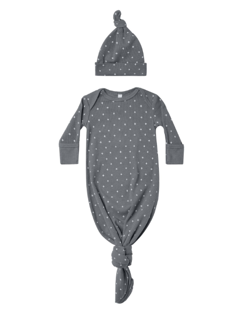 Knotted Baby Gown & Hat Set | Navy