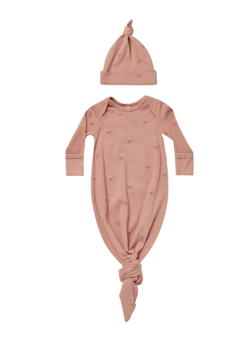 Knotted Baby Gown & Hat Set | Rose