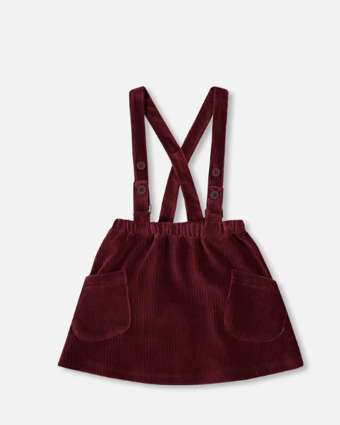Stretch Ribbed Velvet Skirt Burgundy