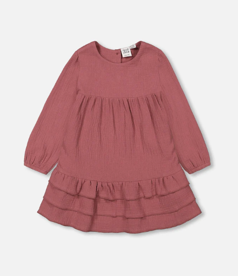 Muslin Long Sleeve Dress With Frills