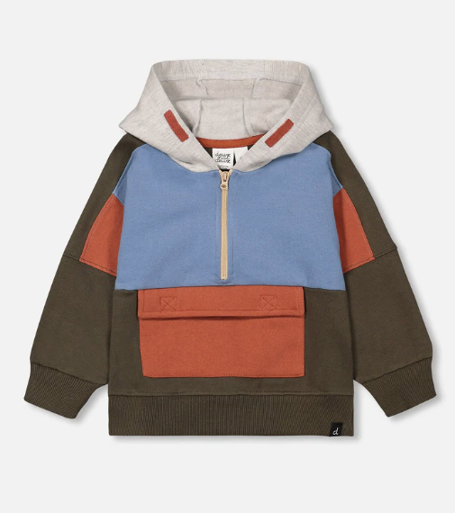 Fleece Half Zip Hooded Sweatshirt Color Block