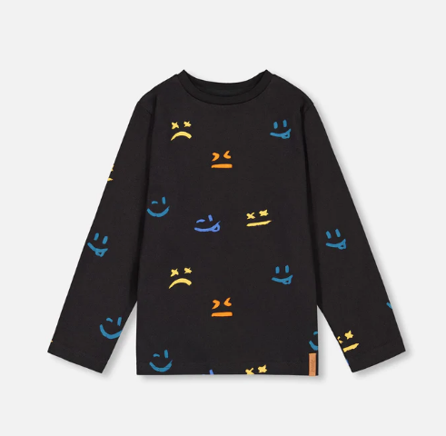 Printed Face Jersey T-Shirt Black