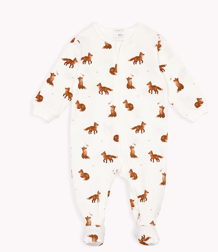 Fox Print on Off-White Footed Sleeper