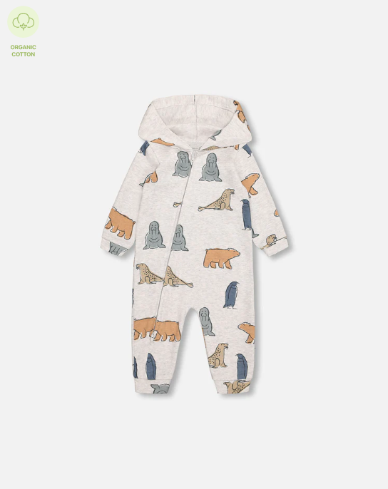 Organic Cotton Printed Jumpsuit Oatmeal Arctic Friends Print