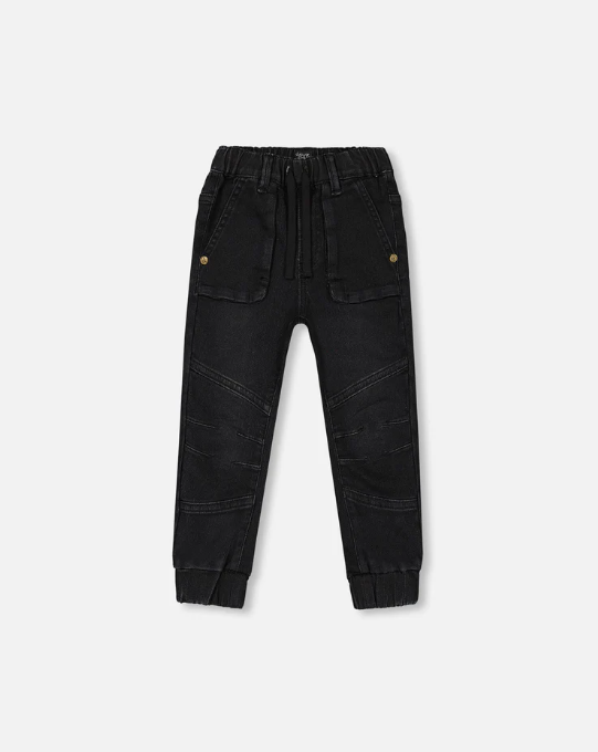 French Terry Denim Jogger Pants Black