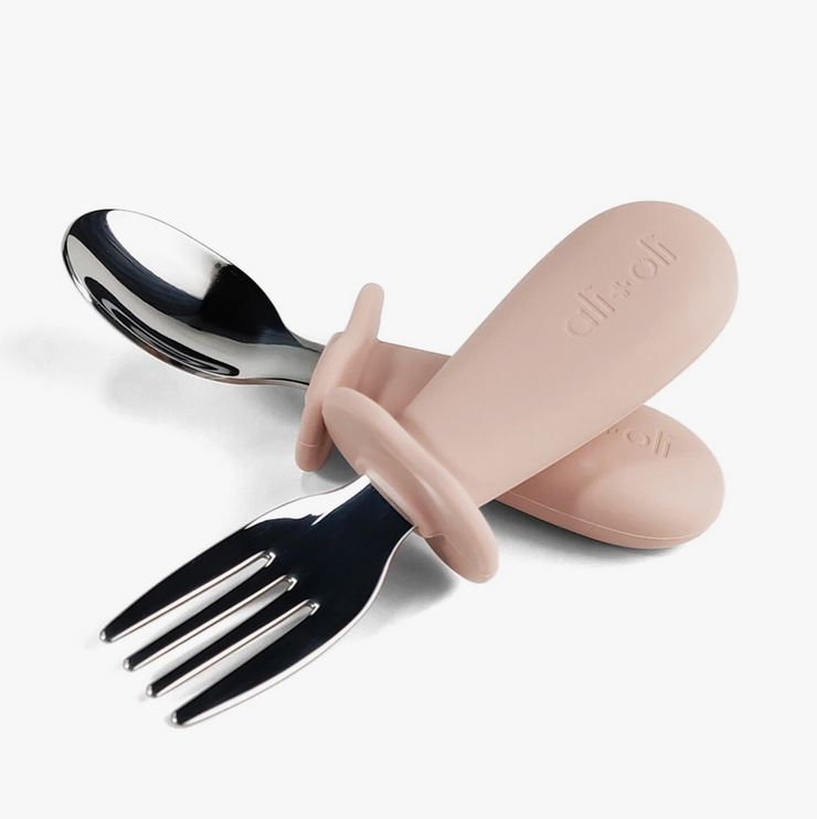 Ali+Oli Spoon & Fork Learning Set for Toddlers (Powder Pink) 6m+