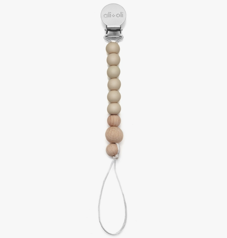 Pacifier Clip - Taupe Wood
