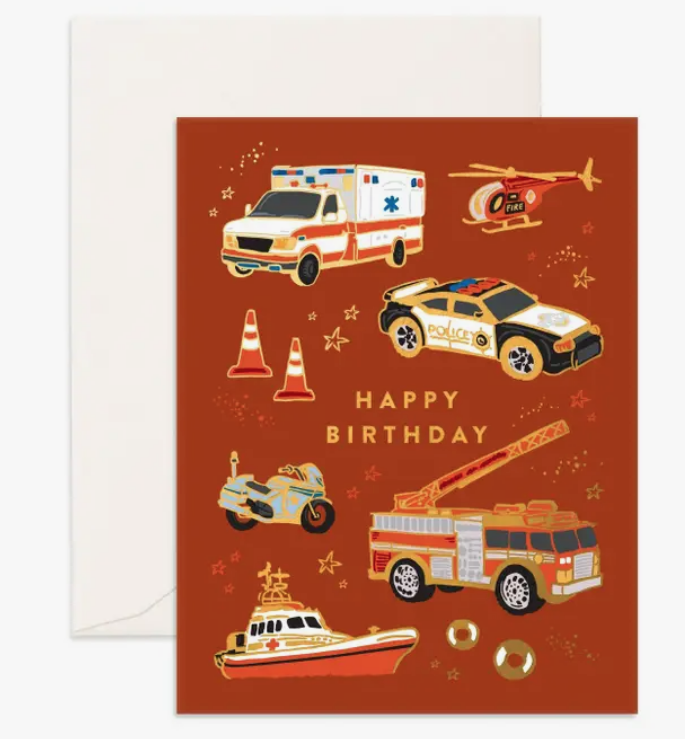 Birthday Emergency Vehicles Greeting Card