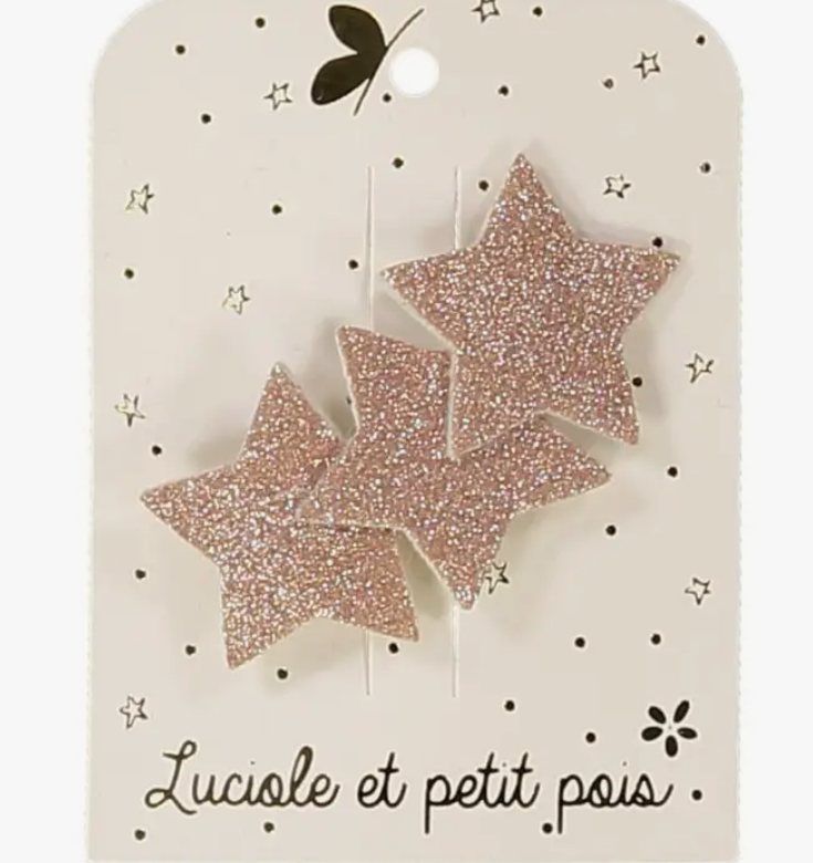 Three Star Hair Clip - Pink Glitter