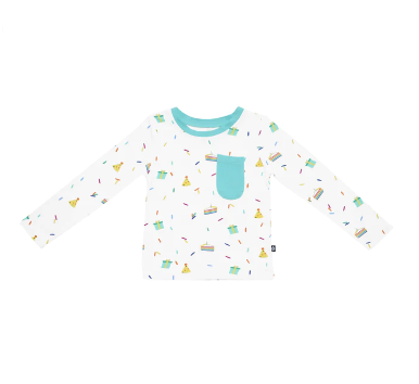Long Sleeve Toddler Crew Neck Tee in Cloud Party