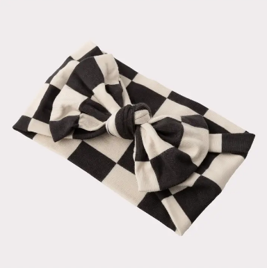 Bamboo Bow - Charcoal/Cream Checkers