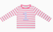 Hot Pink & White Breton Striped Number 1-5 T Shirt