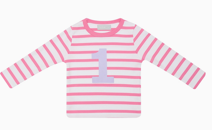Hot Pink & White Breton Striped Number 1-5 T Shirt