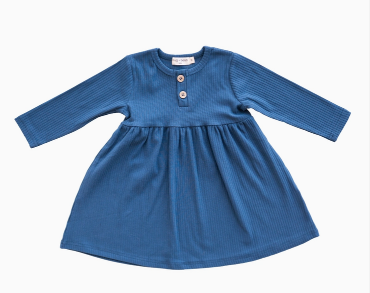 Organic Ribbed Cotton Dress - Ocean Blue