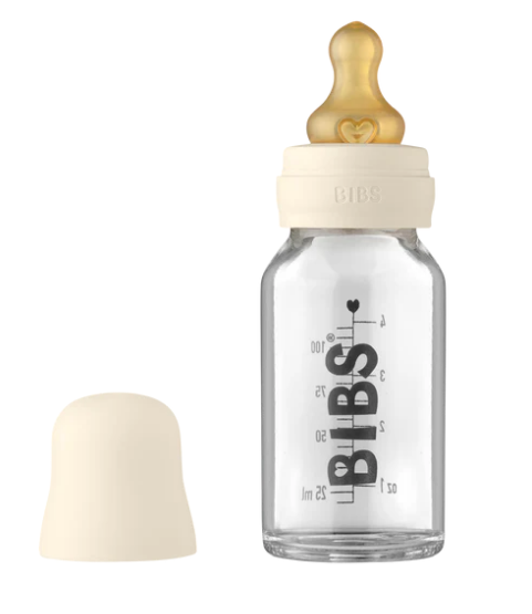 BIBS Baby Glass Bottle Complete Set Latex 110ml Ivory