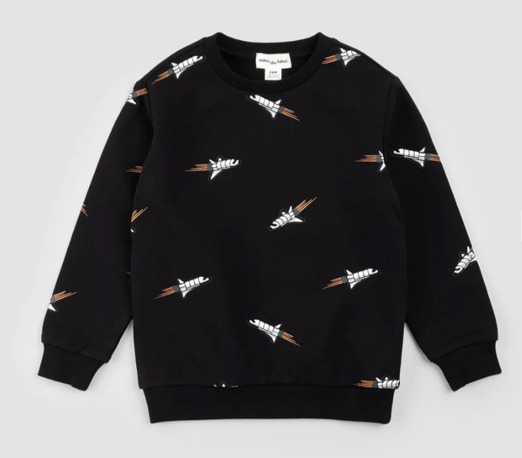 Space Shuttle Print on Black Sweatshirt