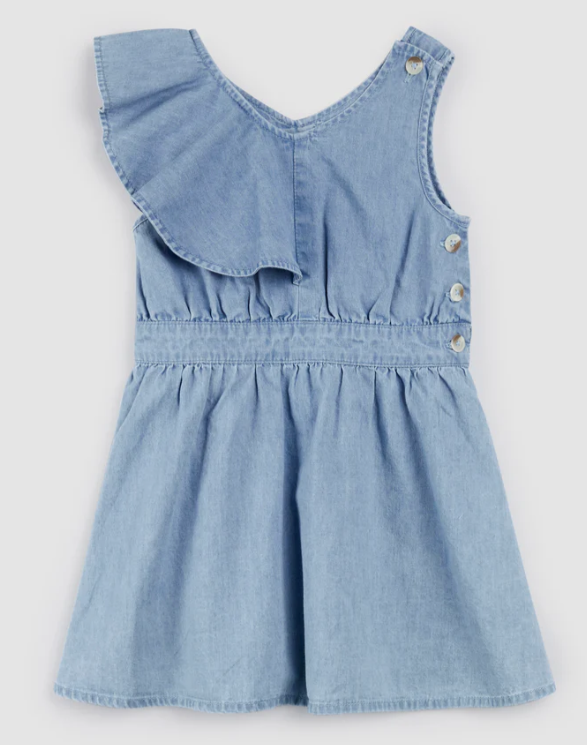 Sky Ruffled Chambray Dress