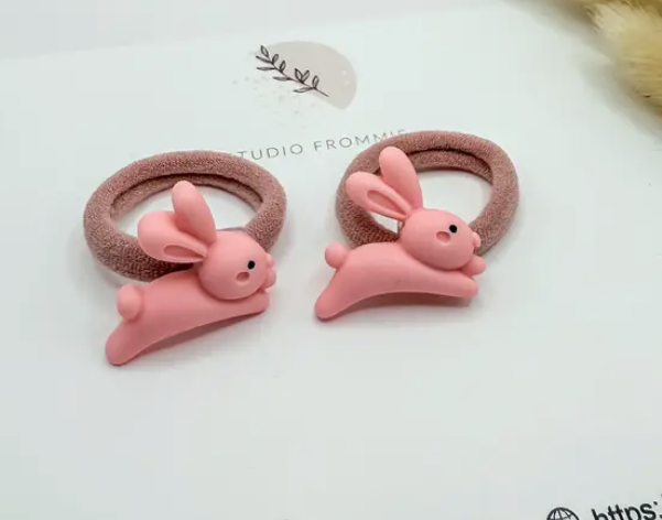 Set of Hair Ties - Pink Bunnies