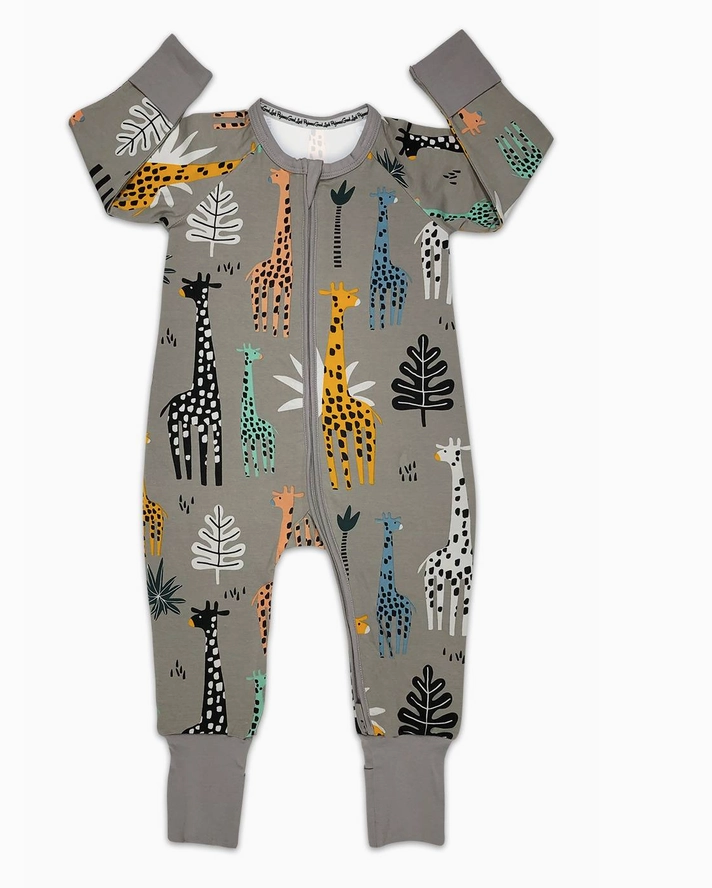 Giraffes, Gray Baby Pajamas