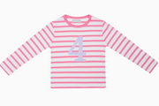 Hot Pink & White Breton Striped Number 1-5 T Shirt