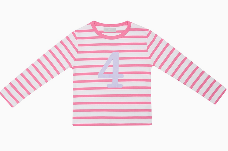 Hot Pink & White Breton Striped Number 1-5 T Shirt