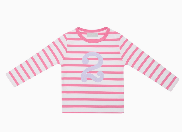 Hot Pink & White Breton Striped Number 1-5 T Shirt