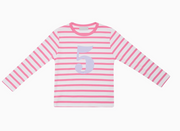 Hot Pink & White Breton Striped Number 1-5 T Shirt