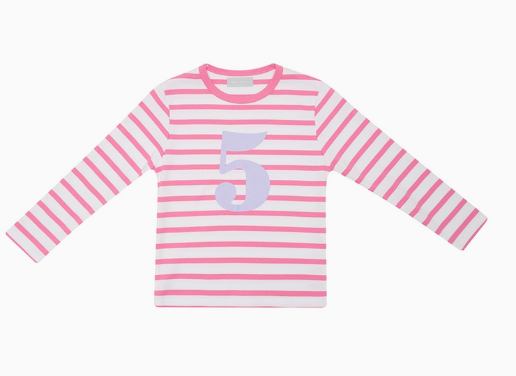 Hot Pink & White Breton Striped Number 1-5 T Shirt