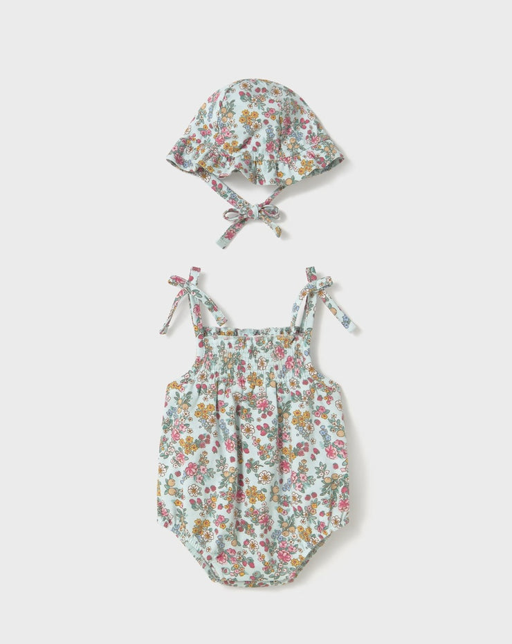 Newborn Floral Dungaree with Hat