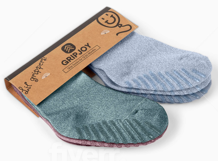 Green, Blue, Maroon Grip Socks - 4 pairs
