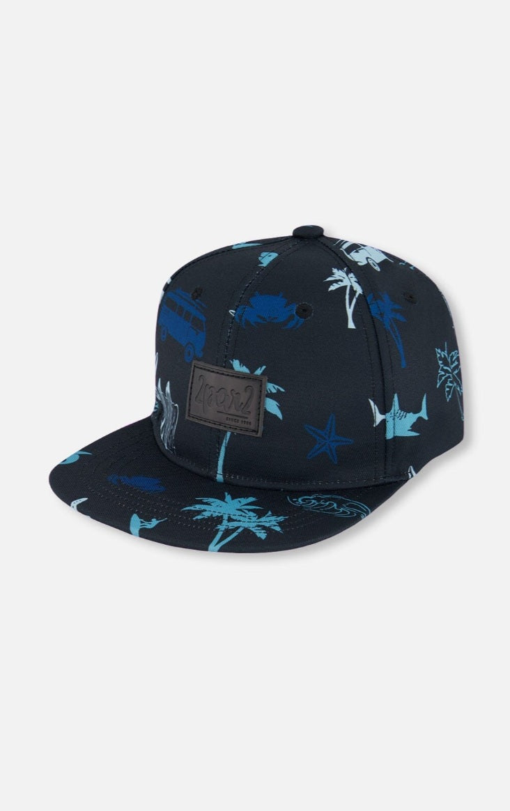 Printed Cap Light Blue Beach On Black