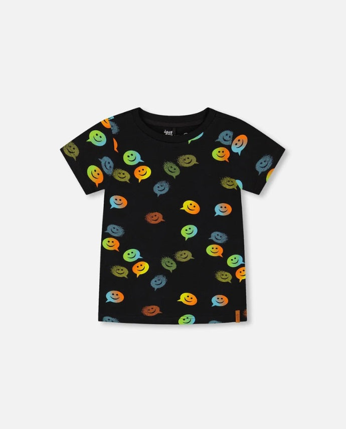Organic Cotton T-Shirt With Allover Print Black