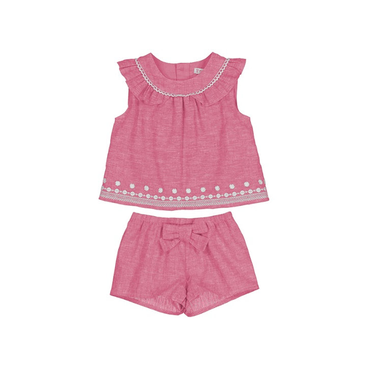 Hibiscus Embroidered Linen Short Set