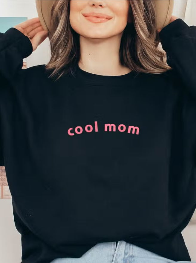 Black Embroidered Cool Mom Sweatshirt