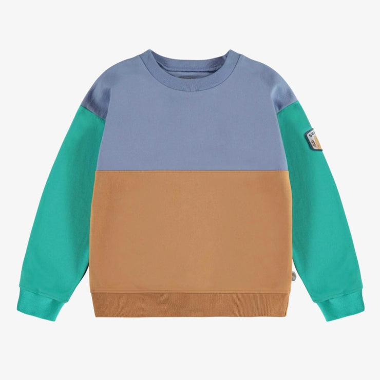Blue Crewneck with Colour Block in French Terry