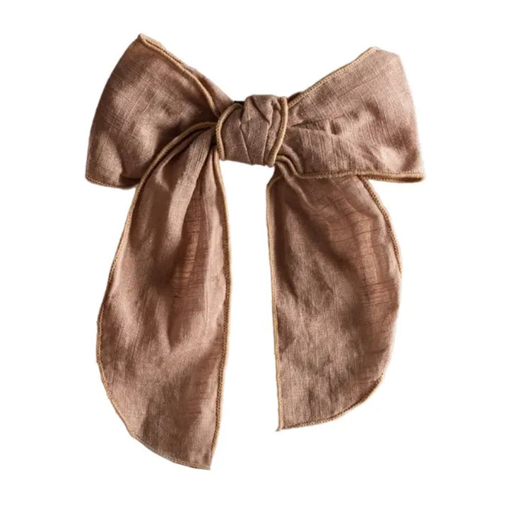 Big Linen Bow For Kids - Beige