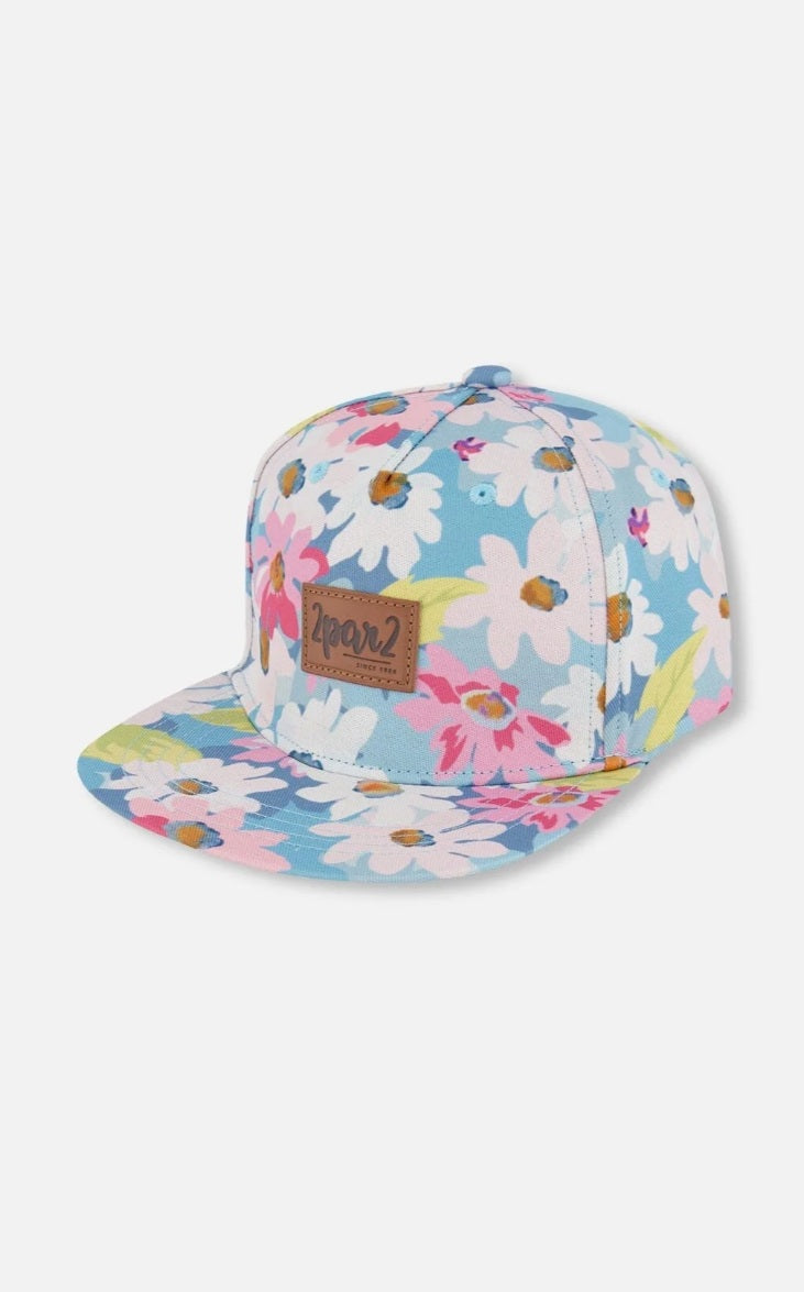 Printed Cap White, Pink, And Green Flowers