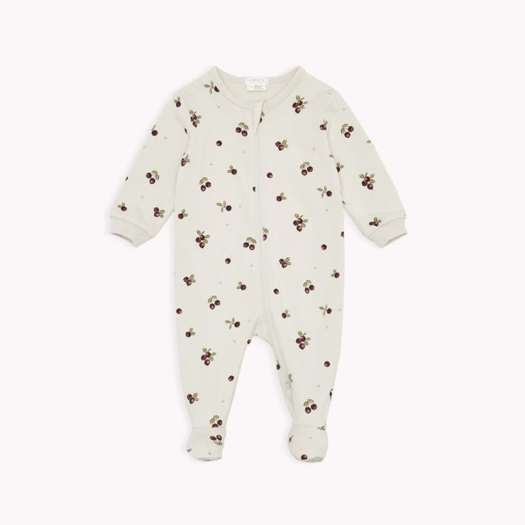 Cranberry Print on Crème Footed Sleeper