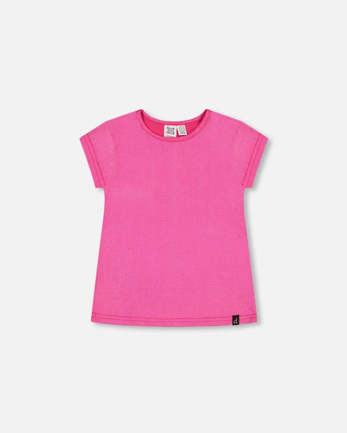 Bright Shiny Rib T-Shirt Fuchsia Pink