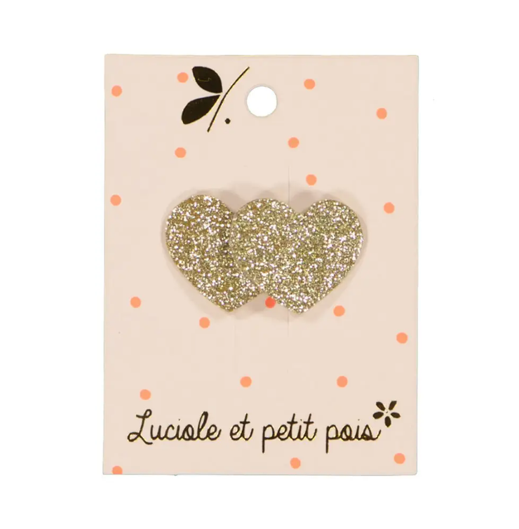 Mini Hearts Hair Clip - Gold Glitter