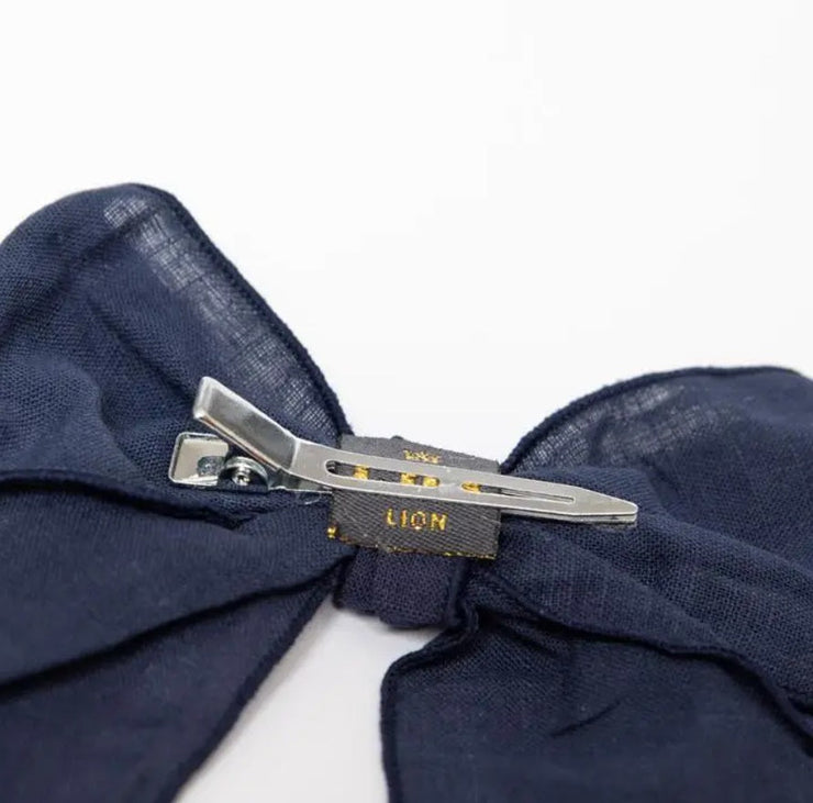 Big Linen Bow For Kids - Navy