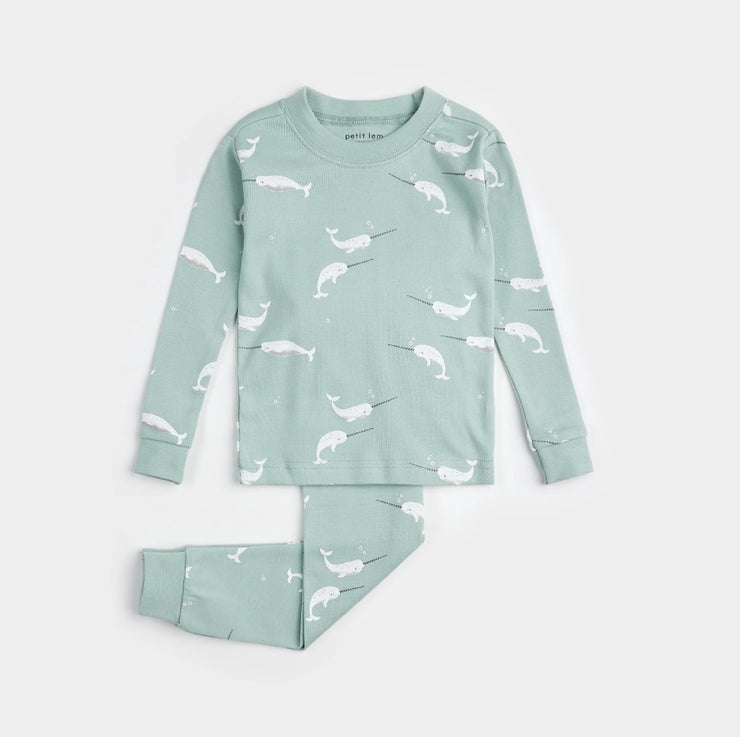 Narwhal Print on Frosty Teal PJ Set