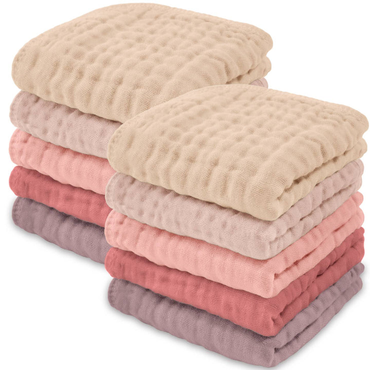 Baby Washcloths 100% Muslin Cotton in Pinks